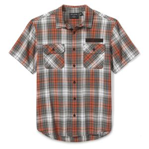 Mens Harley Leisure Wear: Harley 96738-25VM MEN'S BLOCK FONT YARN DYED PLAID SHIRT