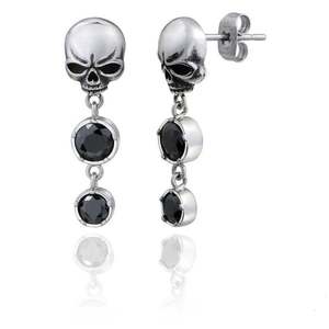 Harley Official Licenced: she0048 Harley EARRINGS TEMPEST SKULL and STONE POST STAINLESS she0048 she0048