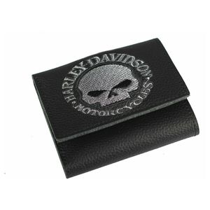 Harley Official Licenced: xml6145-gryblk HARLEY Mens Willie G Skull Tri-Fold Wallet - XML6145-GRY BLACK xml6145-gryblk