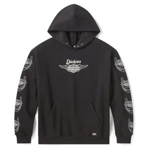 Mens Harley Leisure Wear: Harley 96090-26VX DICKIES X H-D WINGED HORSESHOE OVERSIZED PULLOVER HOODIE - BLACK