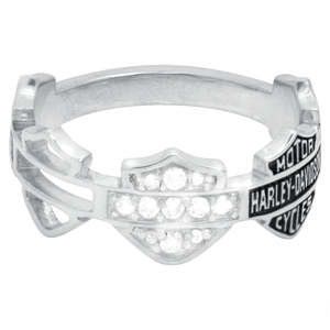 hdr0227 Harley-Davidson® Women`s Ring , Multi Bar and ; Shield Logo Band , Silver HDR0227