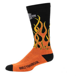 d3355-001m Harley SOCK 1 PK H-D FLAMES MID CALF  BLACK /ORG MED d3355-001m d3355-001m