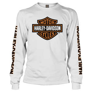 Under 100: BRV4865 HD MENS L/S TEE ORG Bar and Shield ON WHITE brv4865