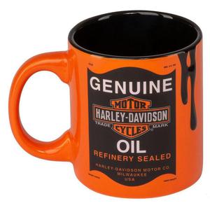 Genuine Harley Gifts And Collectables: hdx-98642 HARLEY® Oil Can Bar and Shield Logo 18 oz. Ceramic Coffee Mug - Orange hdx-98642