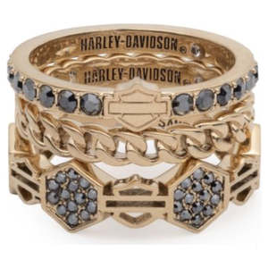 Harley Davidson Jewellery 2: 34R00739 Harley-Davidson Women's Gold-Tone Triple Stack Ring Set - Size 6
