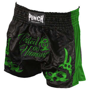 Shorts: PUNCH GREEN THAI SHORTS - 'TESTED ON HUMANS'