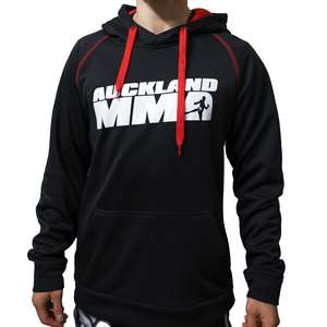 Auckland Mma Equipment: XTH Performance Hoodie - Auckland MMA - Black with Red Trim