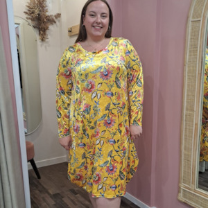 Size 16: Magazine - Floral Yellow Velvet Dress - Size XXL