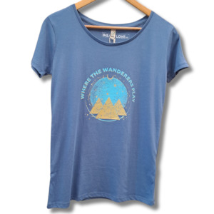 Organic Cotton Tees: The Heart Love Co - Organic Cotton Blue Wanderer 3 Tee - Size S