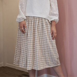 Skirts: NES - Latte Gingham Smock Skirt - Size M/L