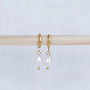 Mama: Pearl Hoop Earrings | Gold