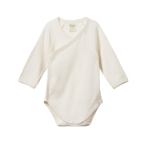 Baby: Pointelle Long Sleeve Kimono Bodysuit | Natural
