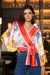 Blouses: Ria Wrap Top Floral Red