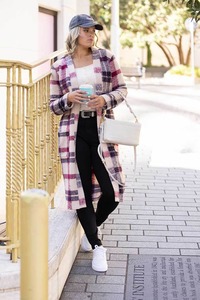 Cardis: Harriet Cardigan Beige Navy Tartan