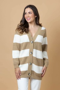 Cardis: Tara Knit Cardi Beige Stripe