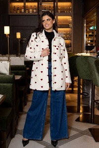Womens Jackets Coats: Sabrina Heart Coat Cream Red