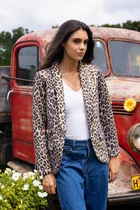 Womens Jackets Coats: Lucy Blazer Suede Leopard Beige