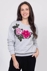 Womens Sweaters: Stevee Embroidered Sweater Grey