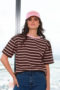 T Shirts: Dare Me T-Shirt Chocolate and Pink Stripe