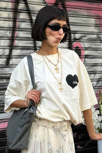 T Shirts: SSAINT Heart Tee Black Cream