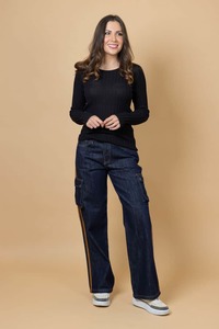 Kayla Jean Dark Blue Caramel Stripe