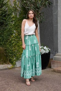 Skirts: Logan Maxi Skirt Green Print