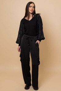 Sale Bottoms: Harry Satin Cargo Pant Black