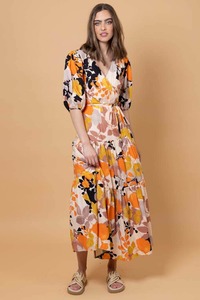 Sammie Wrap Maxi Dress Orange Floral