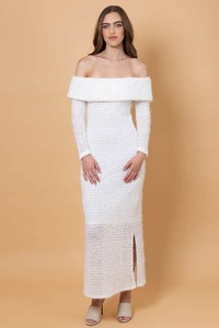 Pepe Off The Shoulder Sequin Maxi Dress White