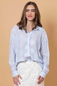 Sale Amaya: Nina Embroidered Shirt Light Blue