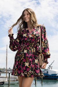 Elle Wrap Dress Black Floral