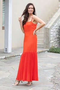 Party Dresses: Lola Maxi Dress Pleated Orange