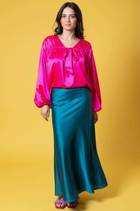 Nola Satin Maxi Skirt Teal