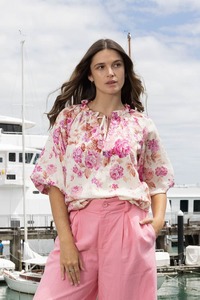 Short Sleeve Tops: Edan Blouse Pink Floral