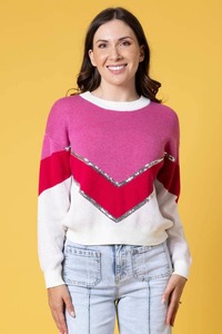 Elliot Sequin Knit Jumper Pink White