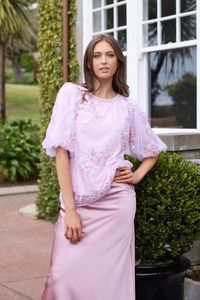 Kristen Embroidered Beaded Top Baby Pink