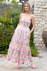 Milan Embroidered Strapless Maxi Dress Blush Pink