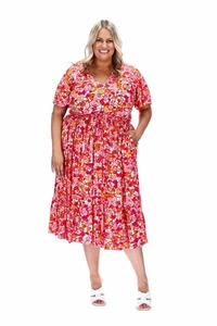 Plus Size Dresses: Grace V Neck Midi Dress Orange