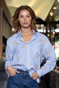 Womens Tops: Sunflower Embroidered Shirt Stripe Blue