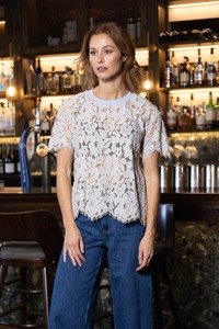 Blouses: Helen T Shirt Lace Blue
