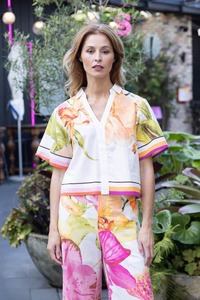 Georgie Shirt Stripe Print Floral Cream