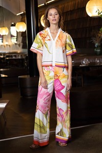 Womens Pants: Georgie Pant Stripe Print Floral Cream