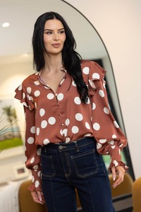 Womens Tops: Gigi Blouse Spot Dot Brown