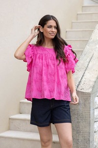 Sale Tops: June Embroidered Top Pink