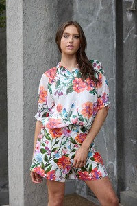 Ava Chiffon Blouse Floral White