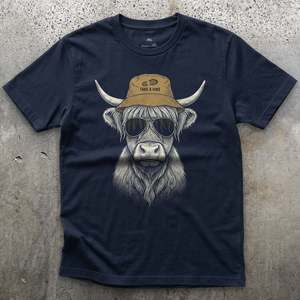All: Take a Hike, Highland Cow in a Bucket Hat T-shirt