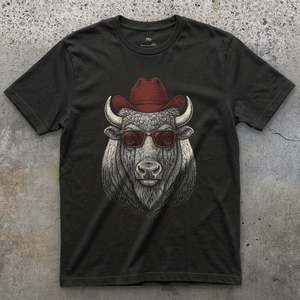 American Bison in a Cowboy Hat on the Road T-shirt