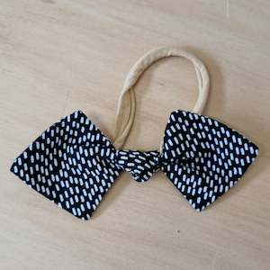 Rosebud Headbands: Bow Headband - Black and White Dash