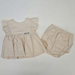 Ivy Collection: Ivy Ruffle + Bloomer Set - Nude with White Dash