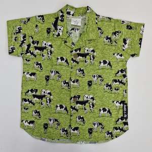 Short Sleeve Shirt - Cows (Green Background)